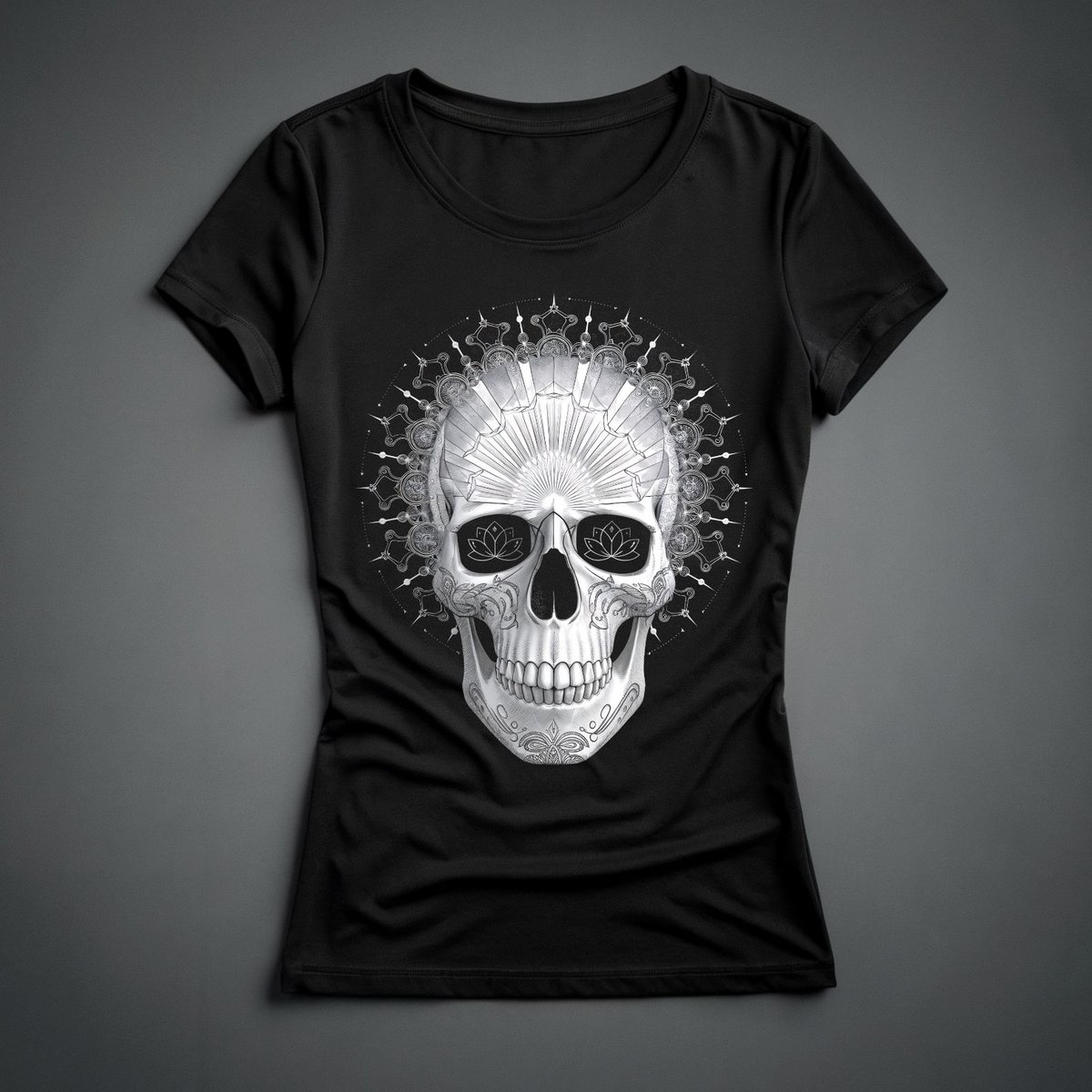 Nome do produto: Camiseta Feminina - Caveira Mandala 1
