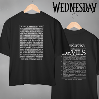 Nome do produtoCamiseta Gótica Literária Wednesday Addams (Oversized - Estampa Frente e Verso V2)