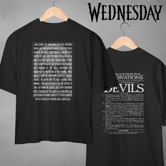 Camiseta Gótica Literária Wednesday Addams (Oversized - Estampa Frente e Verso V2)