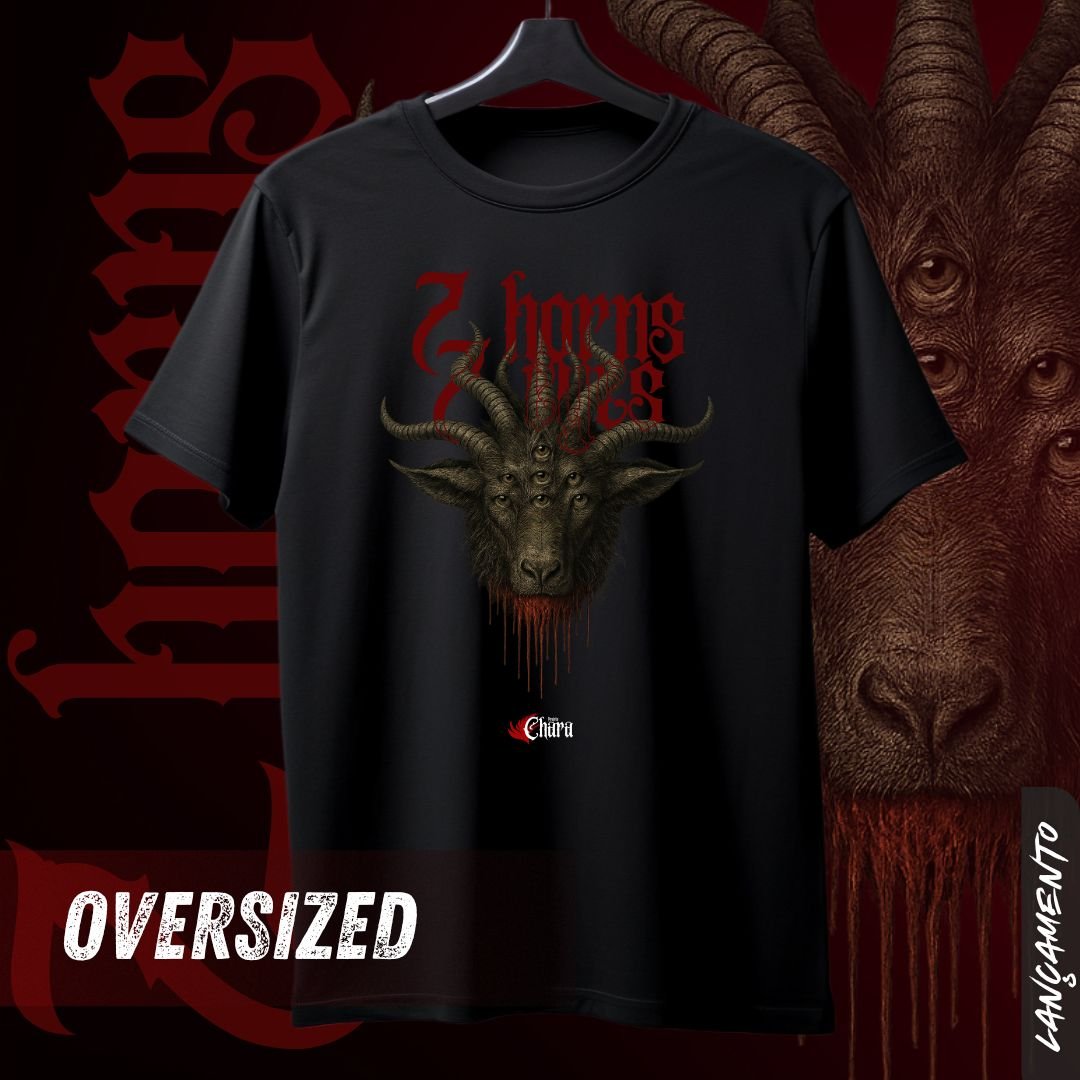 Nome do produto: 7 Horns | 7 Eyes – O Cordeiro é Digno - Projeto Chara - Camiseta Oversized