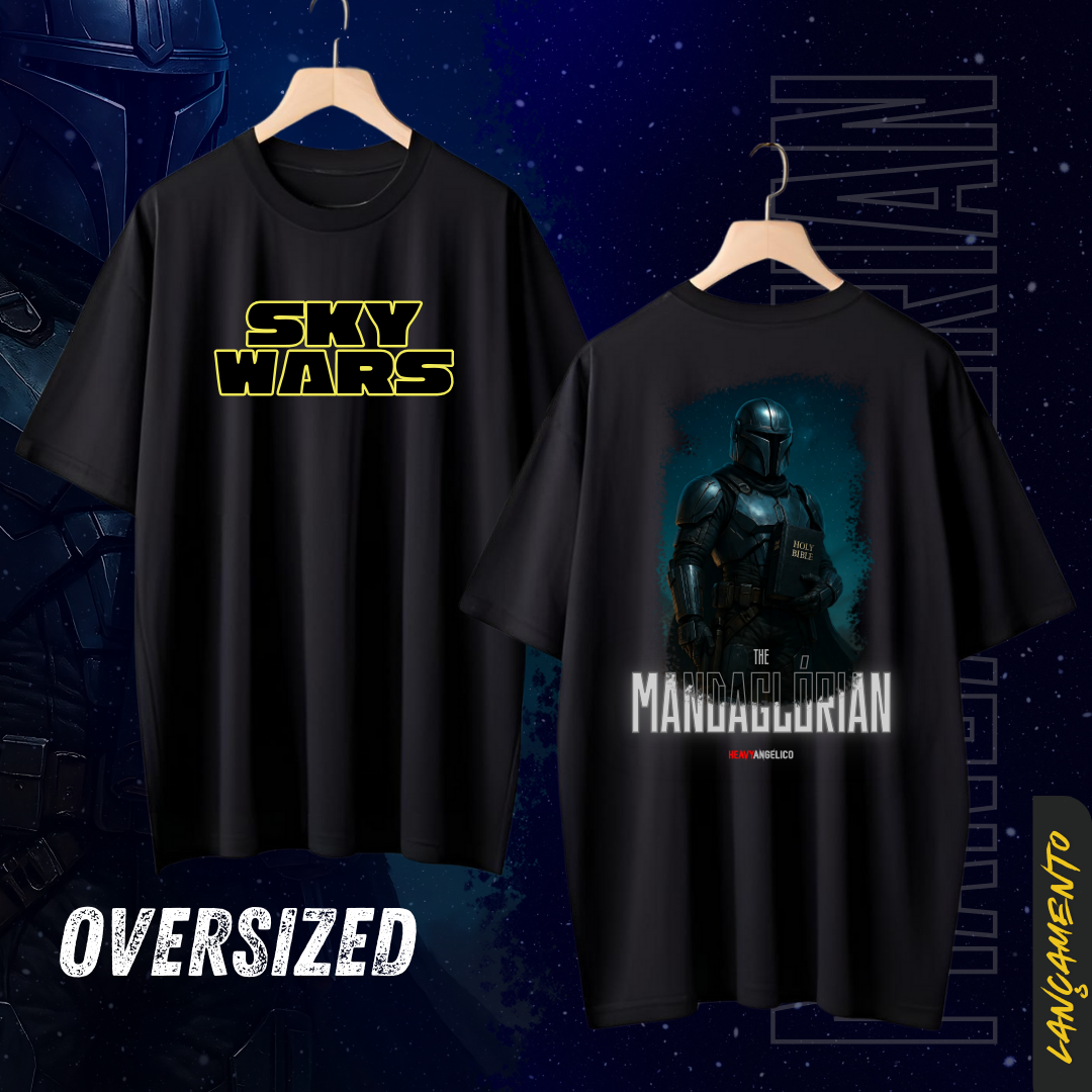 Nome do produto: Sky Wars – The Mandaglórian - Camiseta Oversized - Frente e Costas