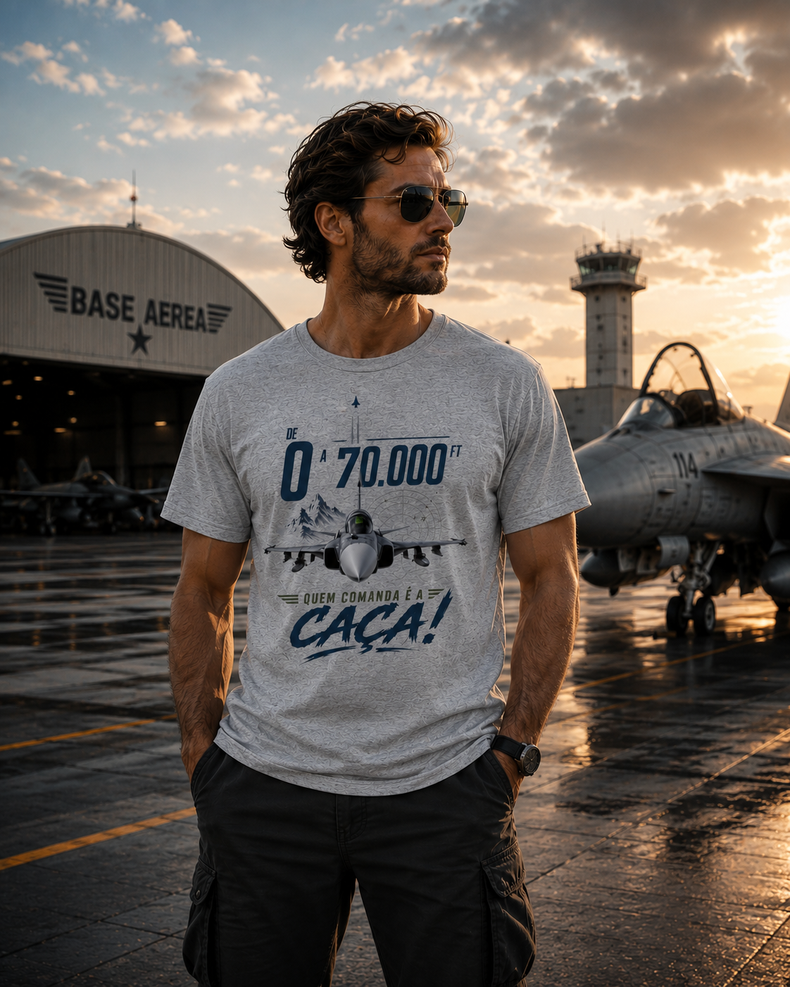 Camiseta Estampa Militar - Quem Comanda é a Caça (F-39 Gripen)