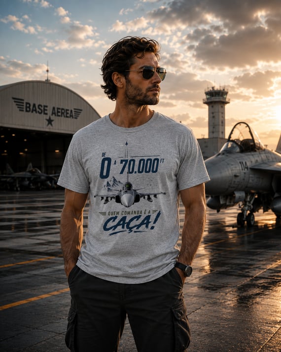 Camiseta Estampa Militar - Quem Comanda é a Caça (F-39 Gripen)