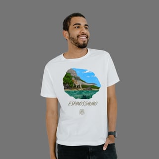 Nome do produto Camiseta - Espinossauro em Cor | Ilustração por Leandro Sanches