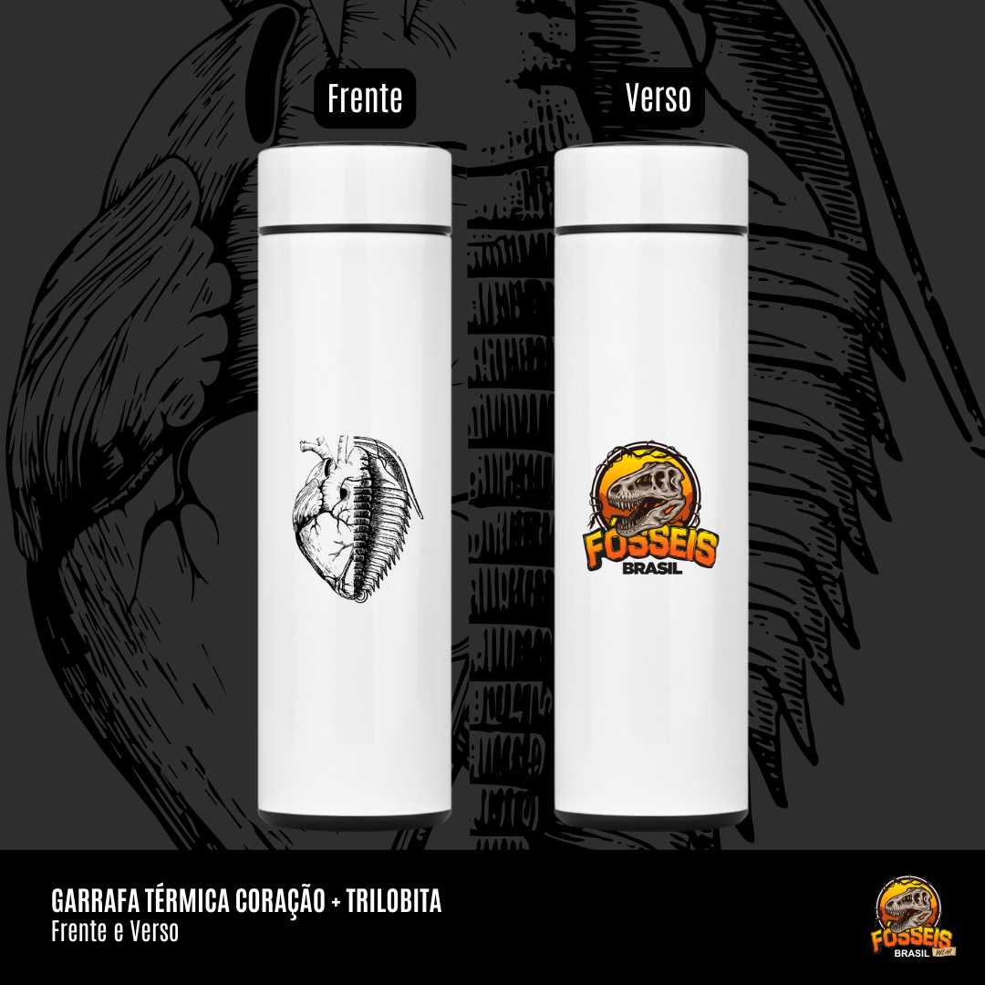 Nome do produto: Garrafa Térmica - Coração + Trilobita (Frente e Verso) 