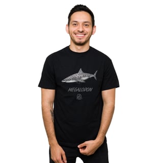 Nome do produto Camiseta Megalodon em Cor | Ilustração por Leandro Sanches