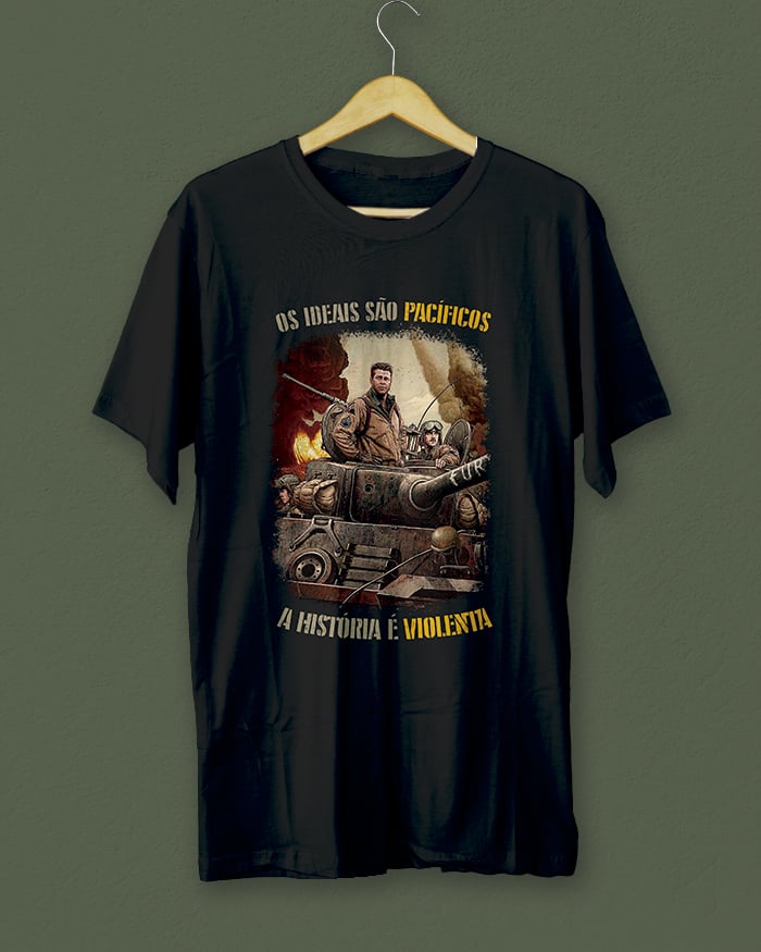 Nome do produto: T-SHIRT PLUS SIZE OS IDEAIS SÃO PACIFICOS, A HISTÓRIA É VIOLENTA