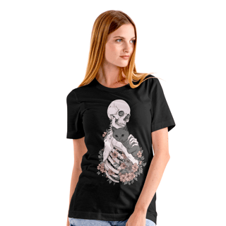 Nome do produto Camiseta de caveira - Skull, Cats and Flowers - SCF25