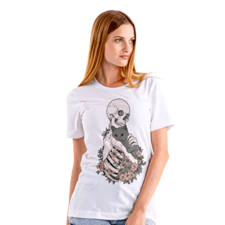 Nome do produto Camiseta de caveira - Skull, Cats and Flowers - SCF25
