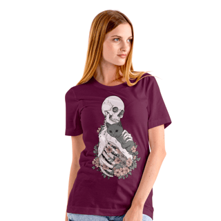 Nome do produto Camiseta de caveira - Skull, Cats and Flowers - SCF25