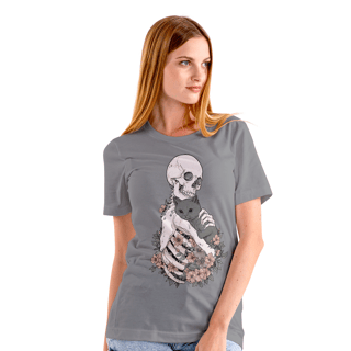 Nome do produto Camiseta de caveira - Skull, Cats and Flowers - SCF25