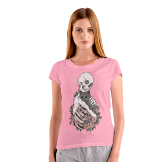 Nome do produto Camiseta baby look de caveira - Skull, Cats and Flowers - BLSCF24