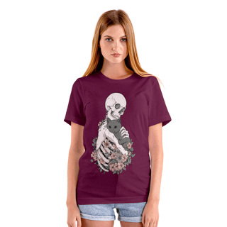 Nome do produto Camiseta de caveira - Skull, Cats and Flowers - SCF25