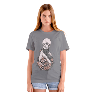 Nome do produto Camiseta de caveira - Skull, Cats and Flowers - SCF25