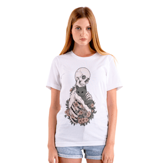Nome do produto Camiseta de caveira - Skull, Cats and Flowers - SCF25