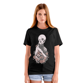 Nome do produto Camiseta de caveira - Skull, Cats and Flowers - SCF25