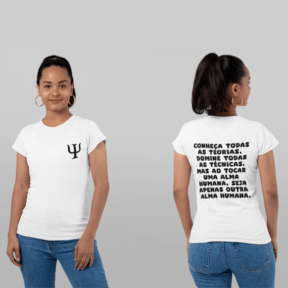 Camiseta Baby Long - Psicologia Frases de Jung - Conheça Todas as Teorias - Estampa Frente e Costas