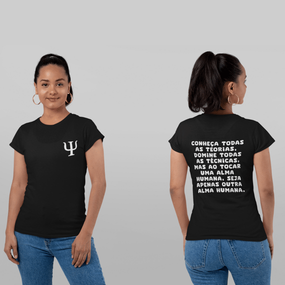 Camiseta Baby Long - Psicologia Frases de Jung - Conheça Todas as Teorias - Estampa Frente e Costas