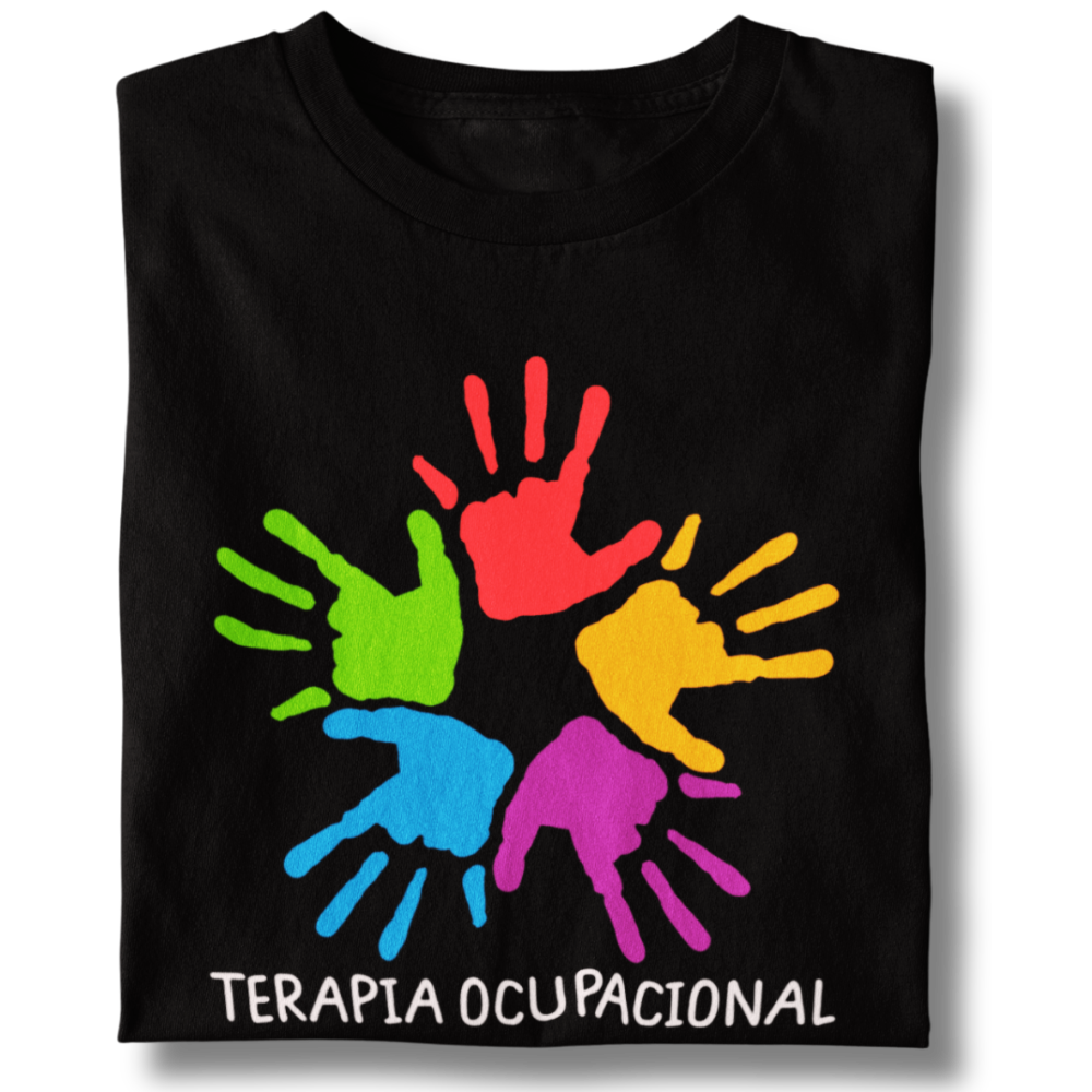 Nome do produto: Camiseta Unissex - Terapia Ocupacional - Marca das Mãos Com Tinta Colorida