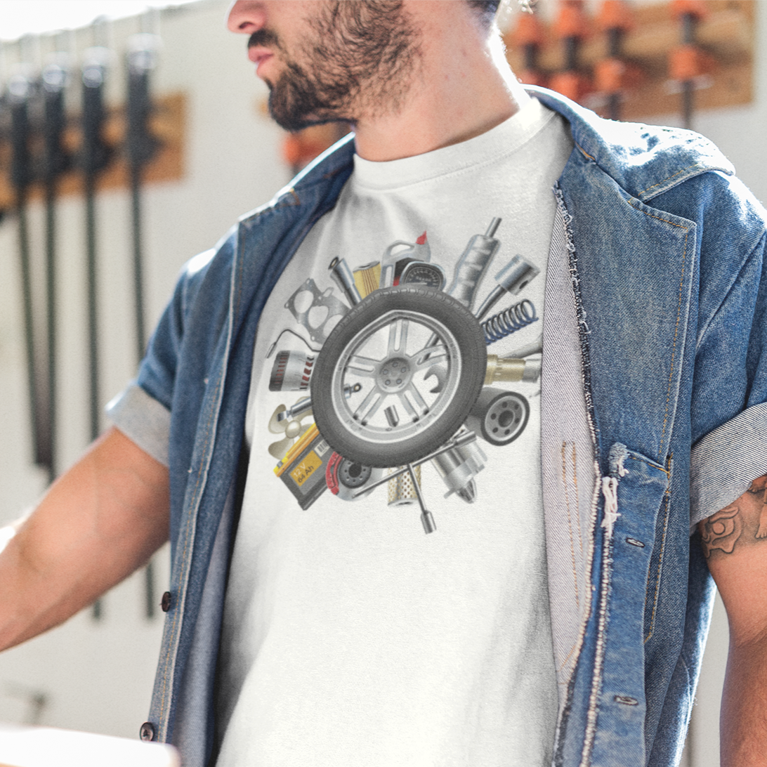 Nome do produto: Camiseta Roda peças e ferramentas