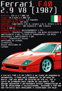Nome do produto Camiseta Ferrari F40
