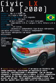 Nome do produto Camiseta Civic LX 1.6 (2000)