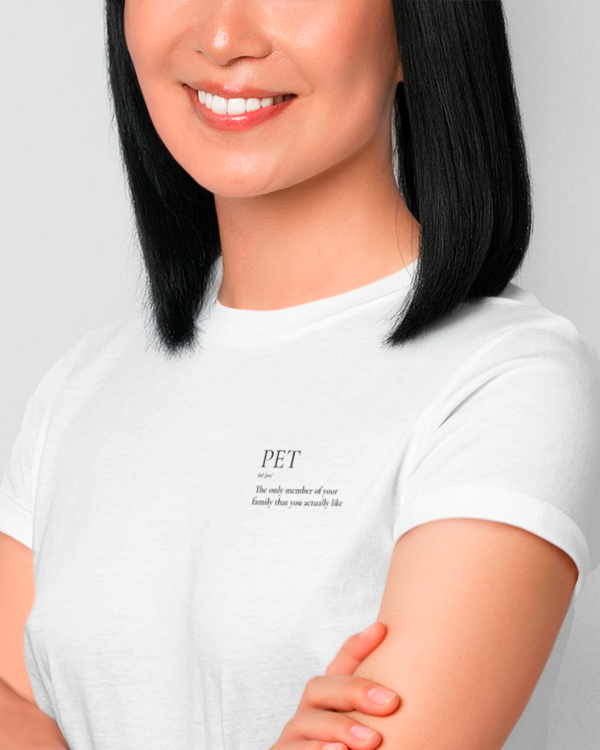 Nome do produto: T-shirt Babylook PET com Frase | Estilo Minimalista para Pet Lovers