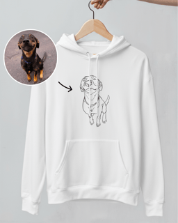 Nome do produto Moletom Canguru Personalizado Desenho Arte Pet Cachorro Gato Foto Linhas Branco