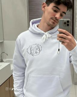 Nome do produto Moletom Canguru Personalizado Desenho Arte Pet Cachorro Gato Foto Linhas Branco