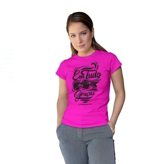 Camiseta Cristã Em tudo daí Graças | Baby Long Quality