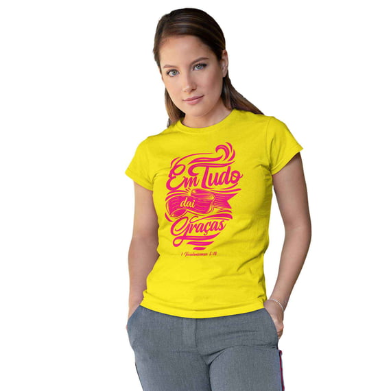 Camiseta Cristã Em tudo daí Graças | Baby Long Quality
