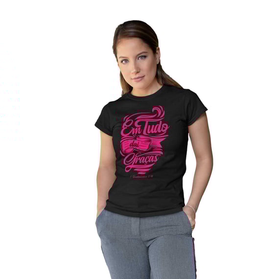 Camiseta Cristã Em tudo daí Graças | Baby Long Quality