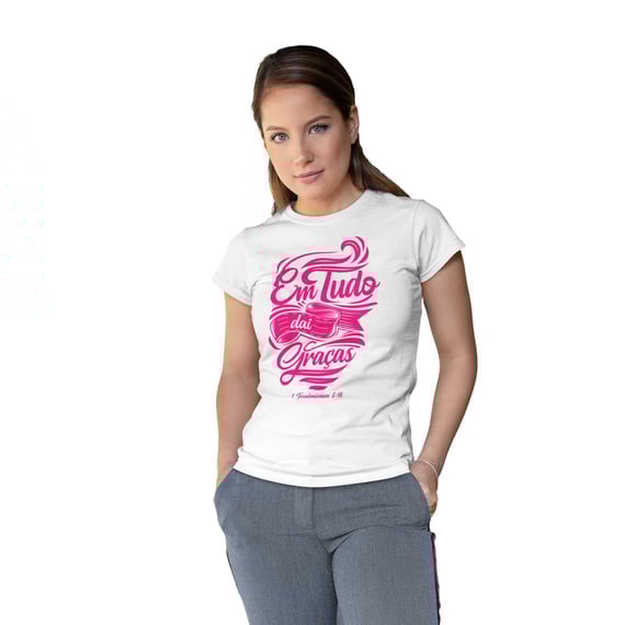 Camiseta Cristã Em tudo daí Graças | Baby Long Prime