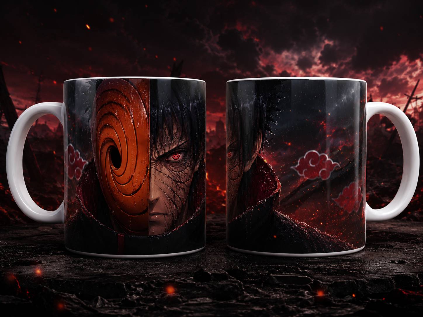 Caneca Anime Ninja Mascarado Olho Vermelho Arte Dark Geek Cerâmica Premium 325ml