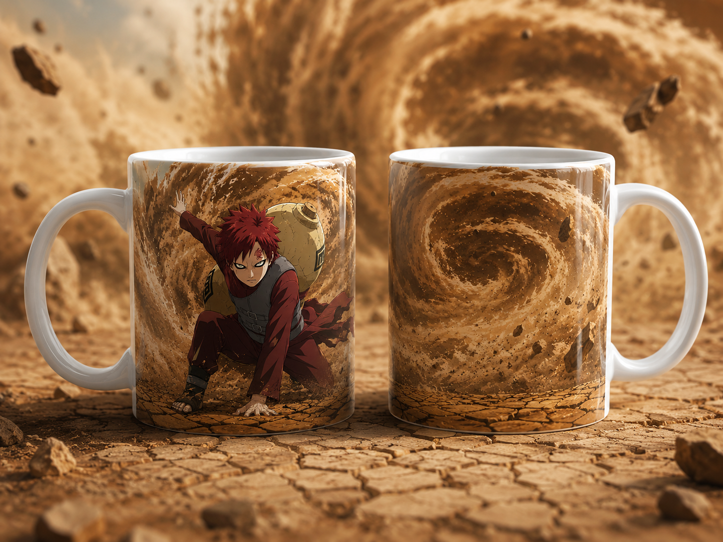 Caneca Anime Ninja da Areia Tempestade do Deserto Geek Cerâmica Premium 325ml