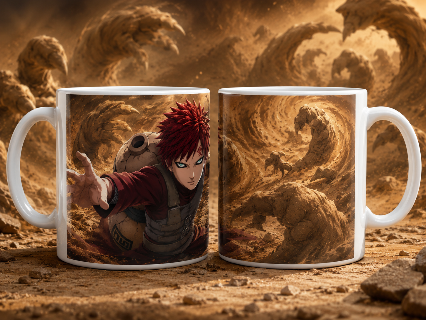 Caneca Anime Ninja da Areia Garras do Deserto Geek Cerâmica Premium 325ml