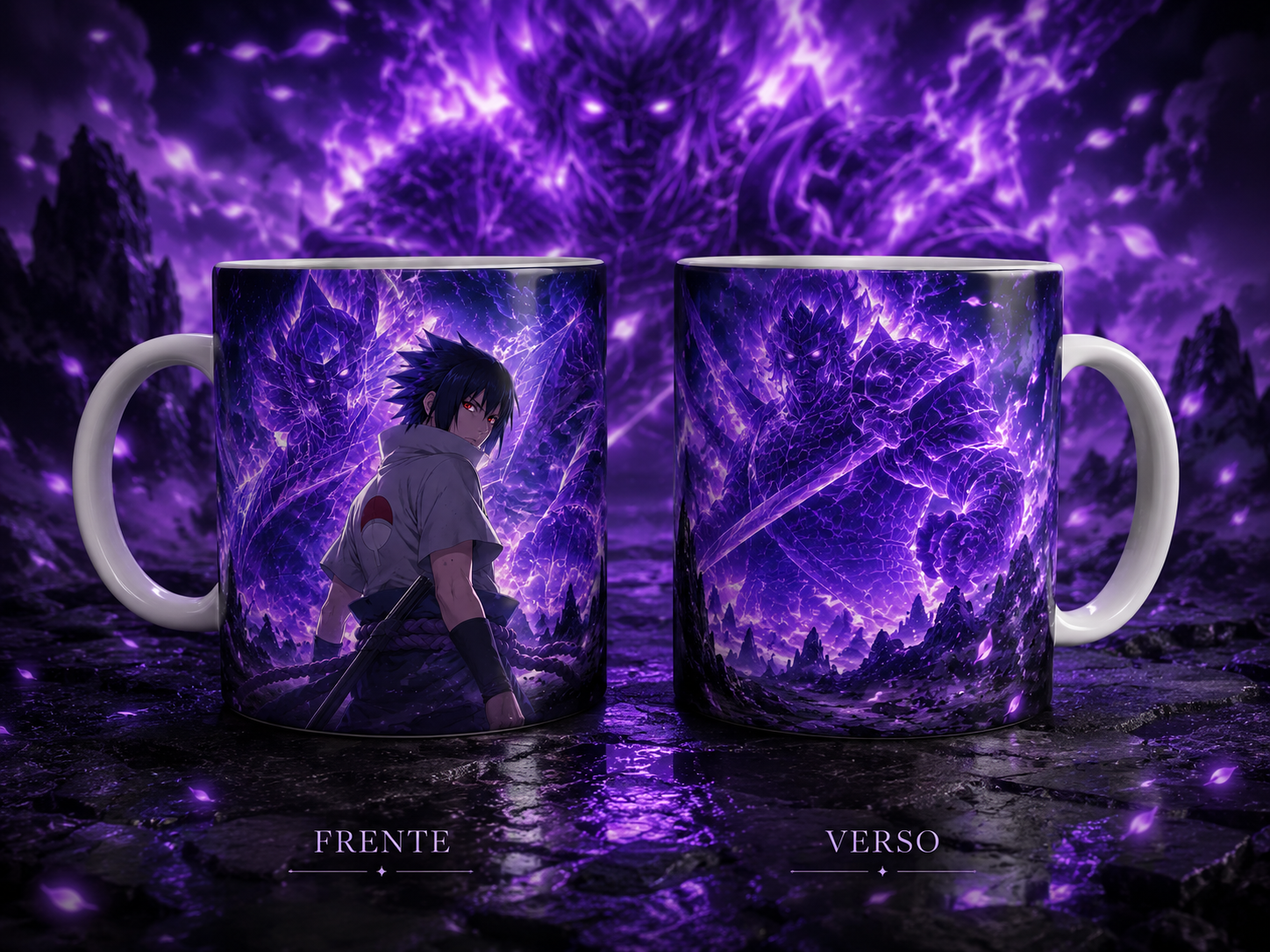 Caneca Anime Ninja Energia Roxa Guardião Sombrio Geek Cerâmica Premium 325ml
