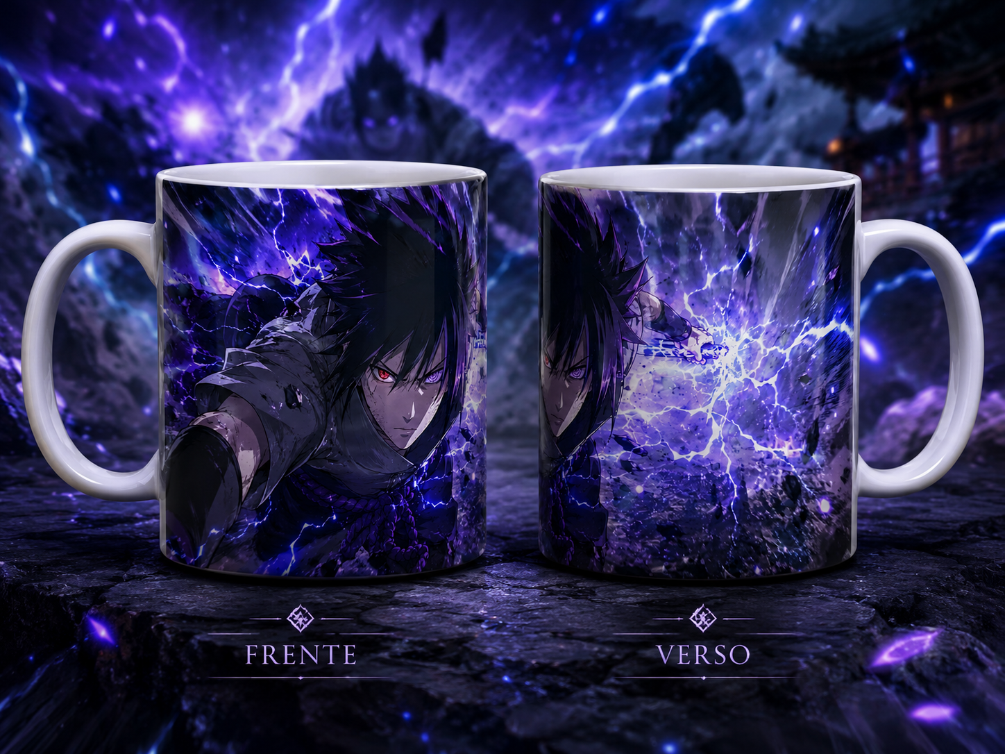 Caneca Anime Ninja Relâmpago Roxo Arte Dark Geek Cerâmica Premium 325ml