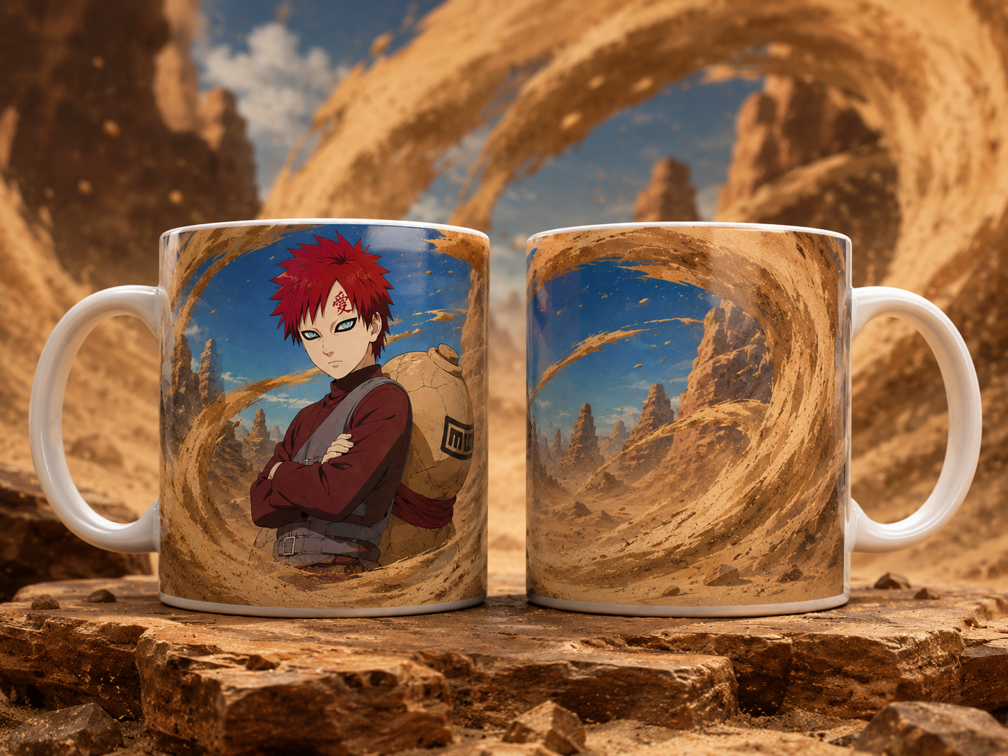 Caneca Anime Ninja da Areia Pôr do Sol Geek Cerâmica Premium 325ml