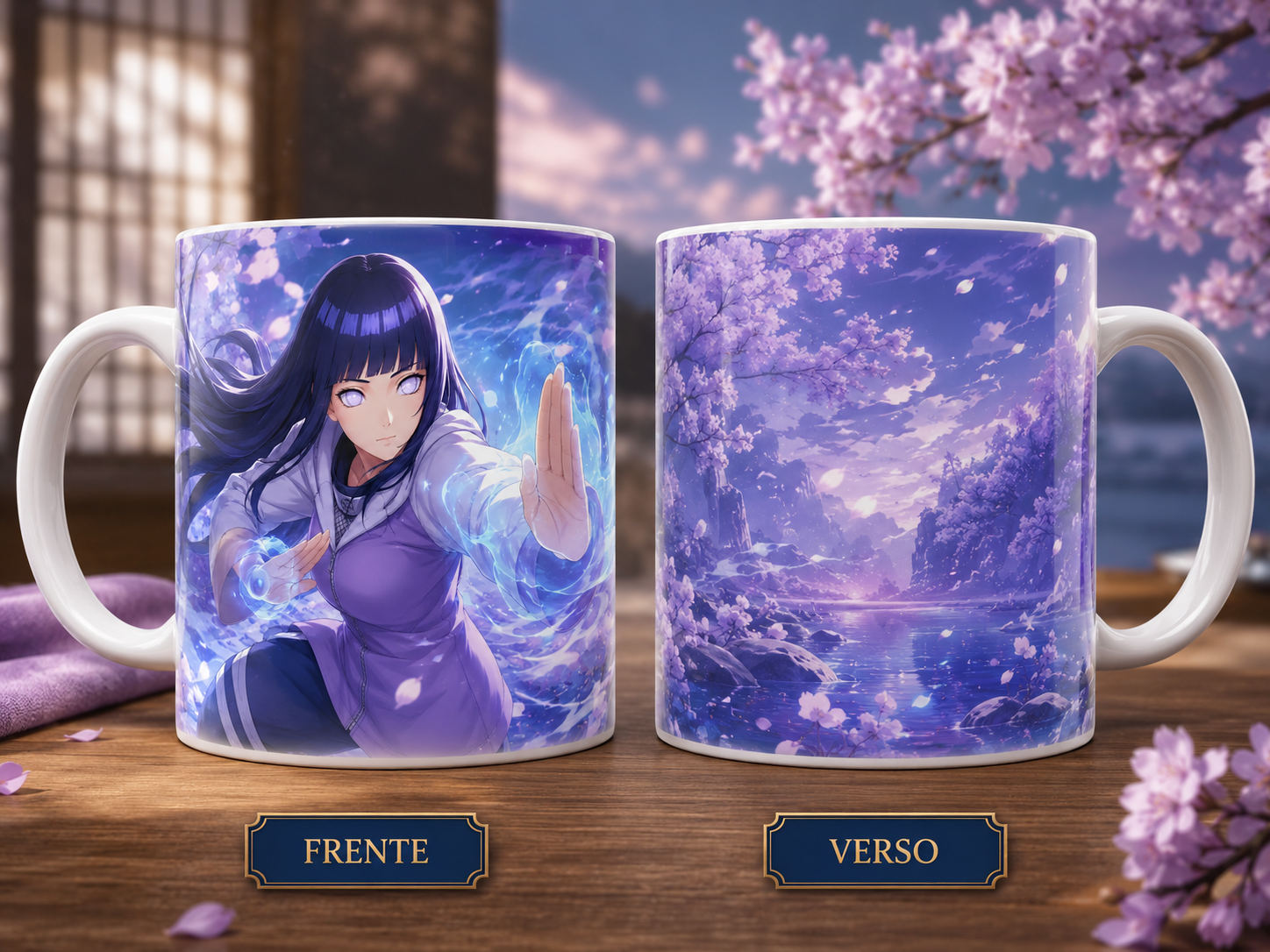 Caneca Anime Ninja Feminina Olhos Claros Chakra Roxo Geek Cerâmica Premium 325ml
