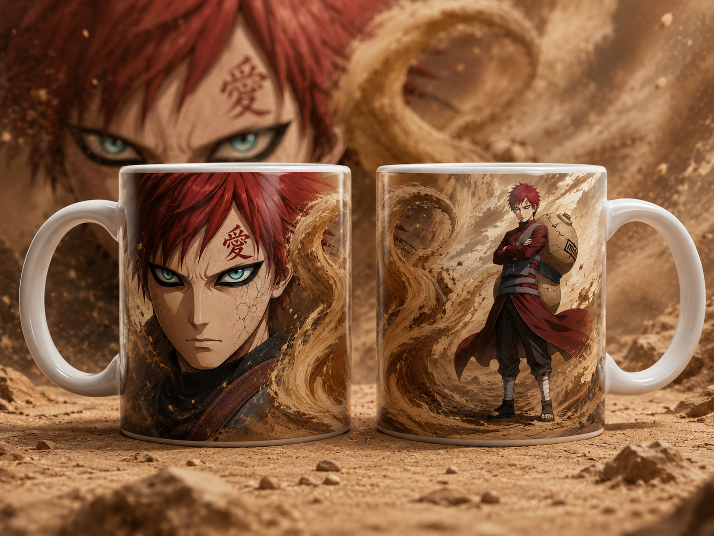 Caneca Anime Ninja da Areia Arte Épica Geek Otaku Cerâmica Premium 325ml