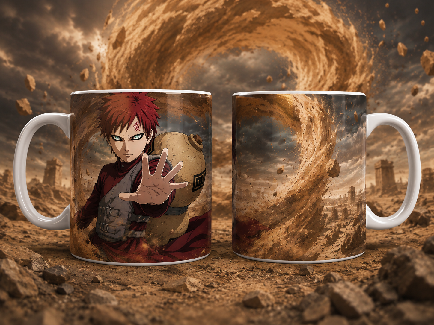 Caneca Anime Ninja da Areia Redemoinho do Deserto Geek Cerâmica Premium 325ml