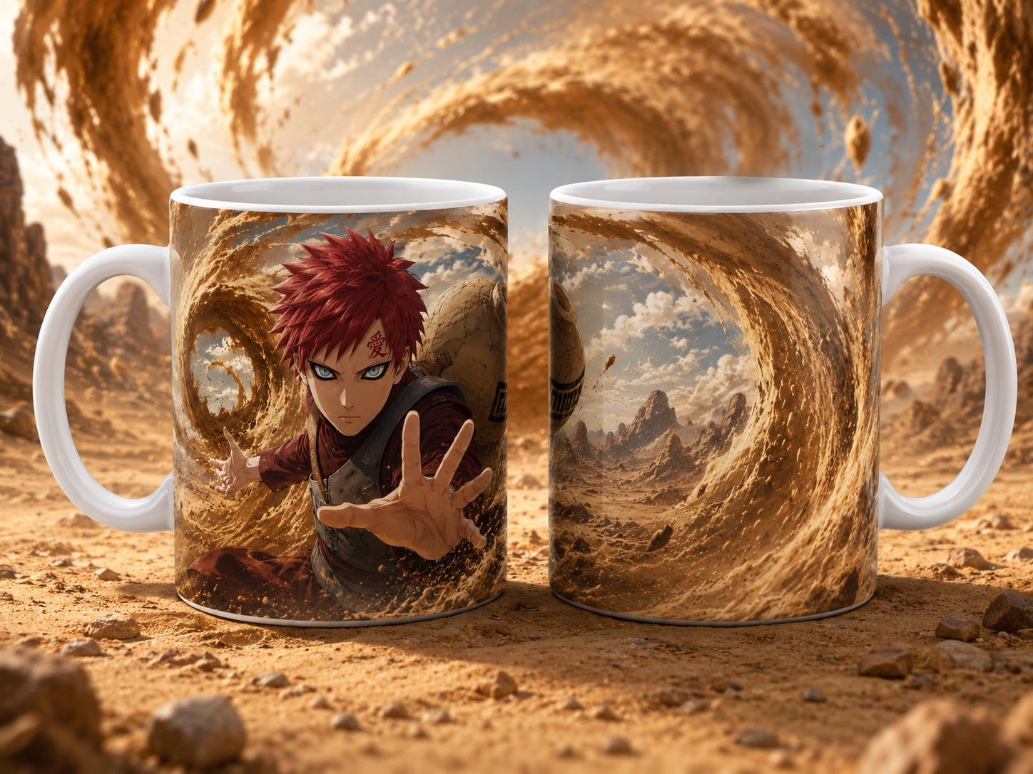 Caneca Anime Ninja da Areia Poder do Deserto Geek Otaku Cerâmica Premium 325ml
