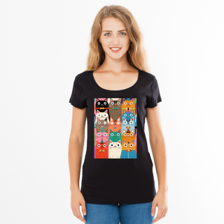 Nome do produto Camiseta Estampada Gatos Coloridos - Estilo Divertido e Exclusivo