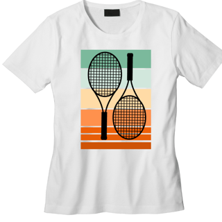 Nome do produto  Camiseta Feminina Estampada Raquetes de Tênis - Estilo Retro