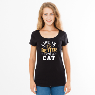 Nome do produto Camiseta Feminina Life is better with a cat - A vida é melhor com um gato