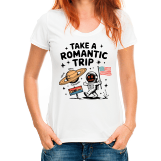 Nome do produto Camiseta Take a Romantic Trip - Estilo e Humor Galáctico