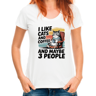 Nome do produto Camiseta Estampada Gato e Café – I Like Cats and Coffee and Maybe 3 People