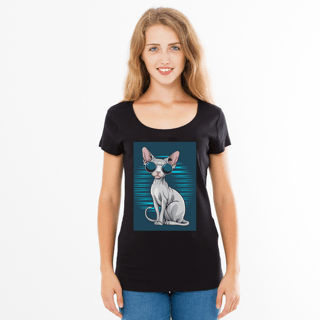 Nome do produto Camiseta Feminina Estilo Gato Sphynx com Óculos – Design Moderno