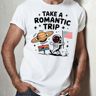Nome do produto Camiseta Take a Romantic Trip - Estilo e Humor Galáctico